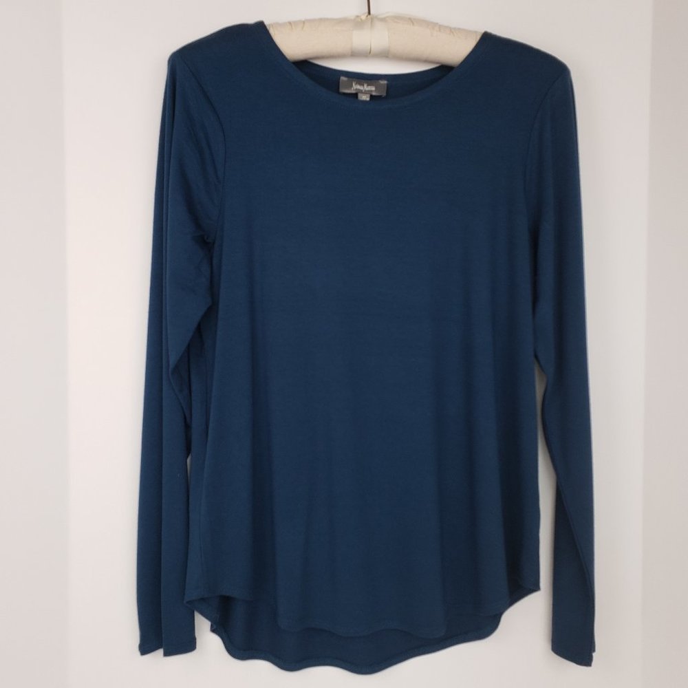 Neiman Marcus Steely Blue Long Sleeve Knit Top Medium